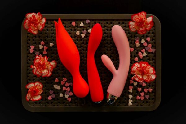 sex toys on a brown tray